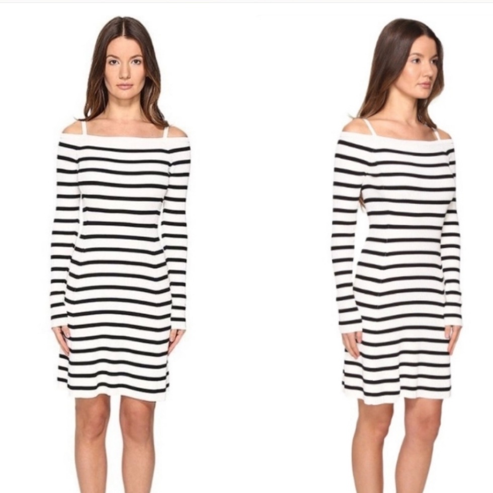 Theory Pirellia St. Prosecco Striped Cold Shoulder Ribbed Dress Nwot